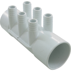 Manifold, 3/4" Barb, 6 Port, Flow Thru, 2" Slip x 2" Slip Manifold, 3/4" Barb, 6 Port, Flow Thru, 2" Slip x 2" Slip