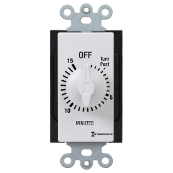 Spring Wound Countdown Timer, Decorator Style, 125-277 VAC, 50/60 Hz, SPST, 15 Minute Max, Without Hold, White Spring Wound Countdown Timer, Decorator Style, 125-277 VAC, 50/60 Hz, SPST, 15 Minute Max, Without Hold, White