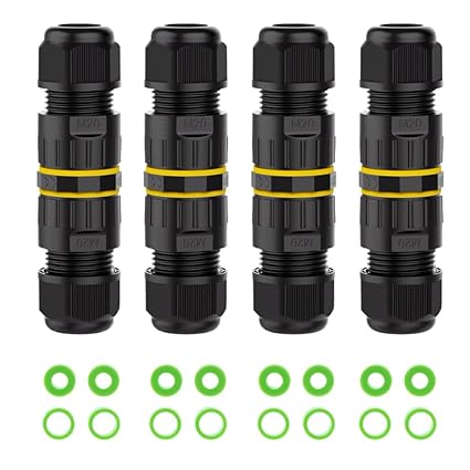 4 Pin IP68 Outdoor Waterproof Electrical Wire Connector for 5-12mm Wire Diameter, (Max 24A, 450V), 2 Way (4 pack) 4 Pin IP68 Outdoor Waterproof Electrical Wire Connector for 5-12mm Wire Diameter, (Max 24A, 450V), 2 Way